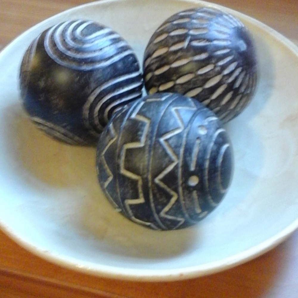 wooden, handcarved art spheres